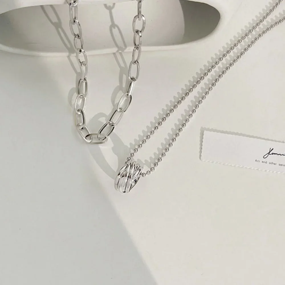 NEW Silver Simple Double Layer Circle Necklace - Picture 4 of 6